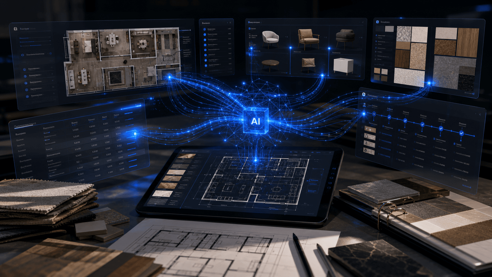 WOVE AI engine connecting interior plans, products, budgets, and approvals